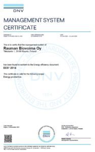 Rauman Biovoiman ETJ+ sertifikaatti 2021